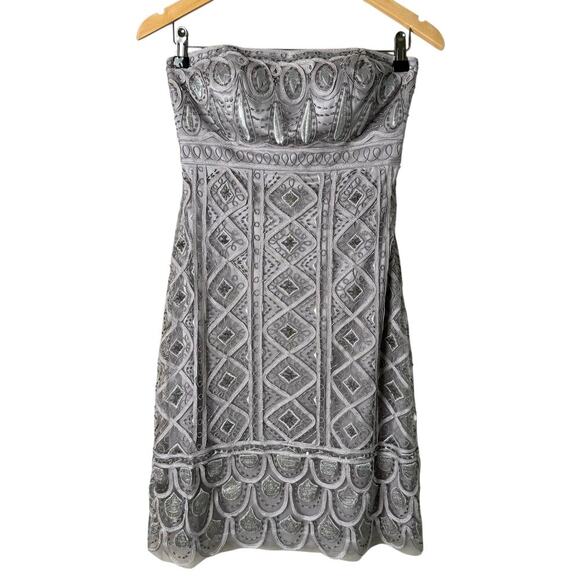Sue Wong Beaded Embroidered Strapless Embellished‎ Mini Dress in Silver Gray, 4 - Picture 1 of 8